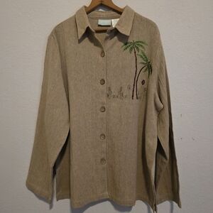 NWT Vintage 220 HICKORY Top Linen /Cotton Blend Palm Trees Coastal Beach X-LG